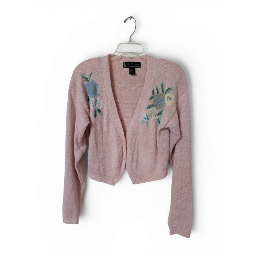Vintage Knit Cardigan With Floral Accents